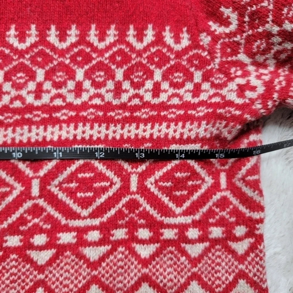 ✨️CL Eddie Bauer Soft Red Cowl Drawstring Neck Festive Winter Print Sweater Sz S